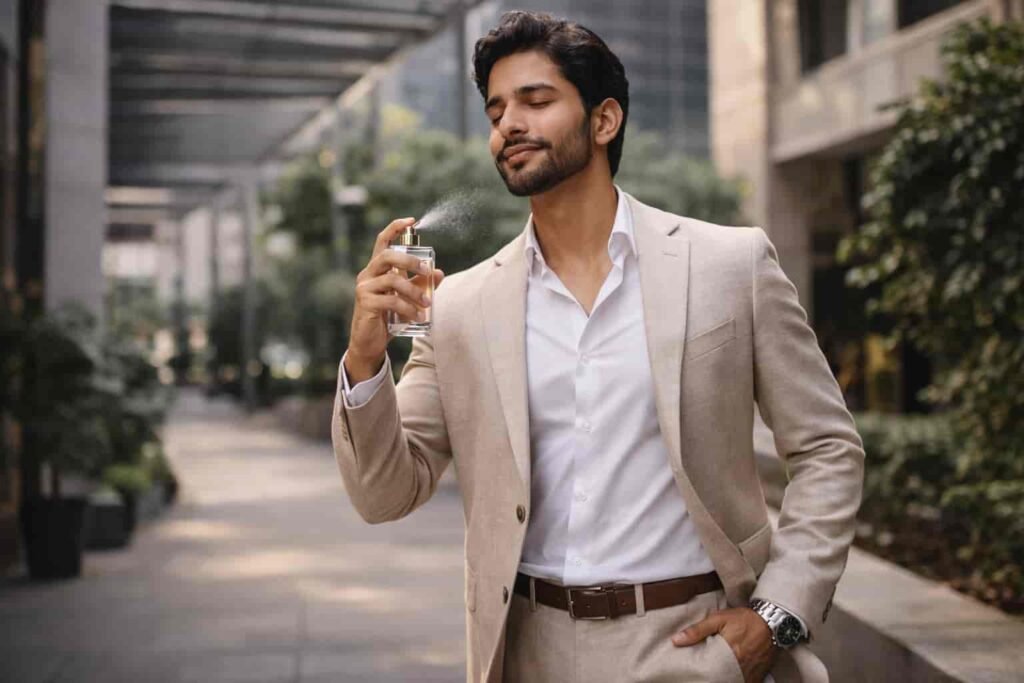 man spraying perfume min