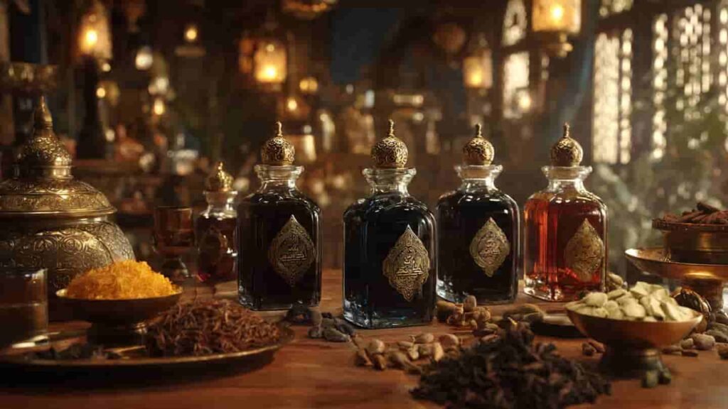 ultra realistic image of traditional itra bottles with (2) min