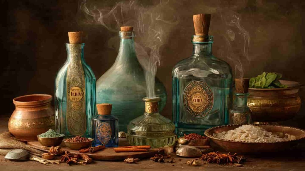 ultra realistic image of traditional itra bottles with min